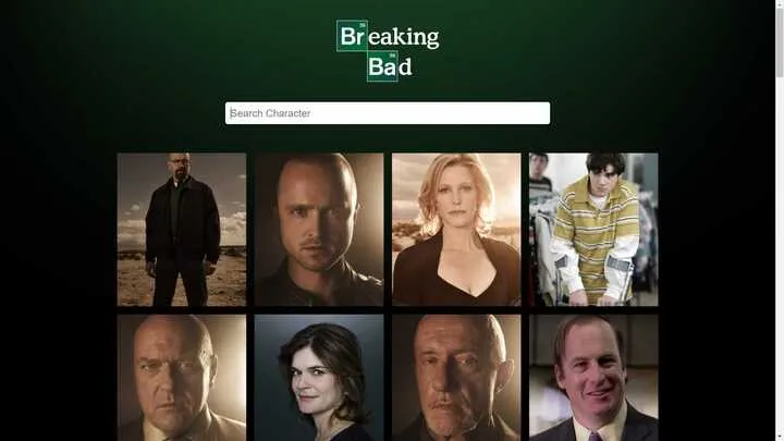 Character grid of the Breaking Bad Cast application