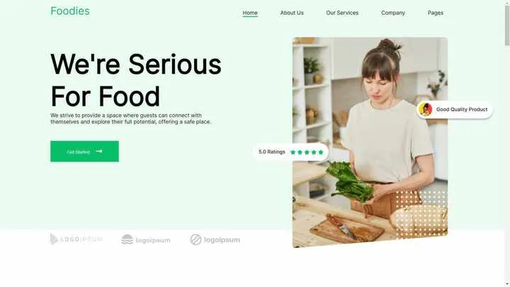 Home page of the Foodies restaurant website