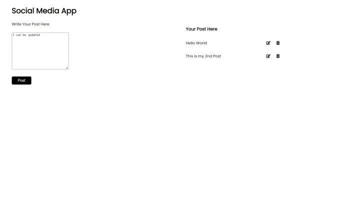 Feed view of the social media CRUD application